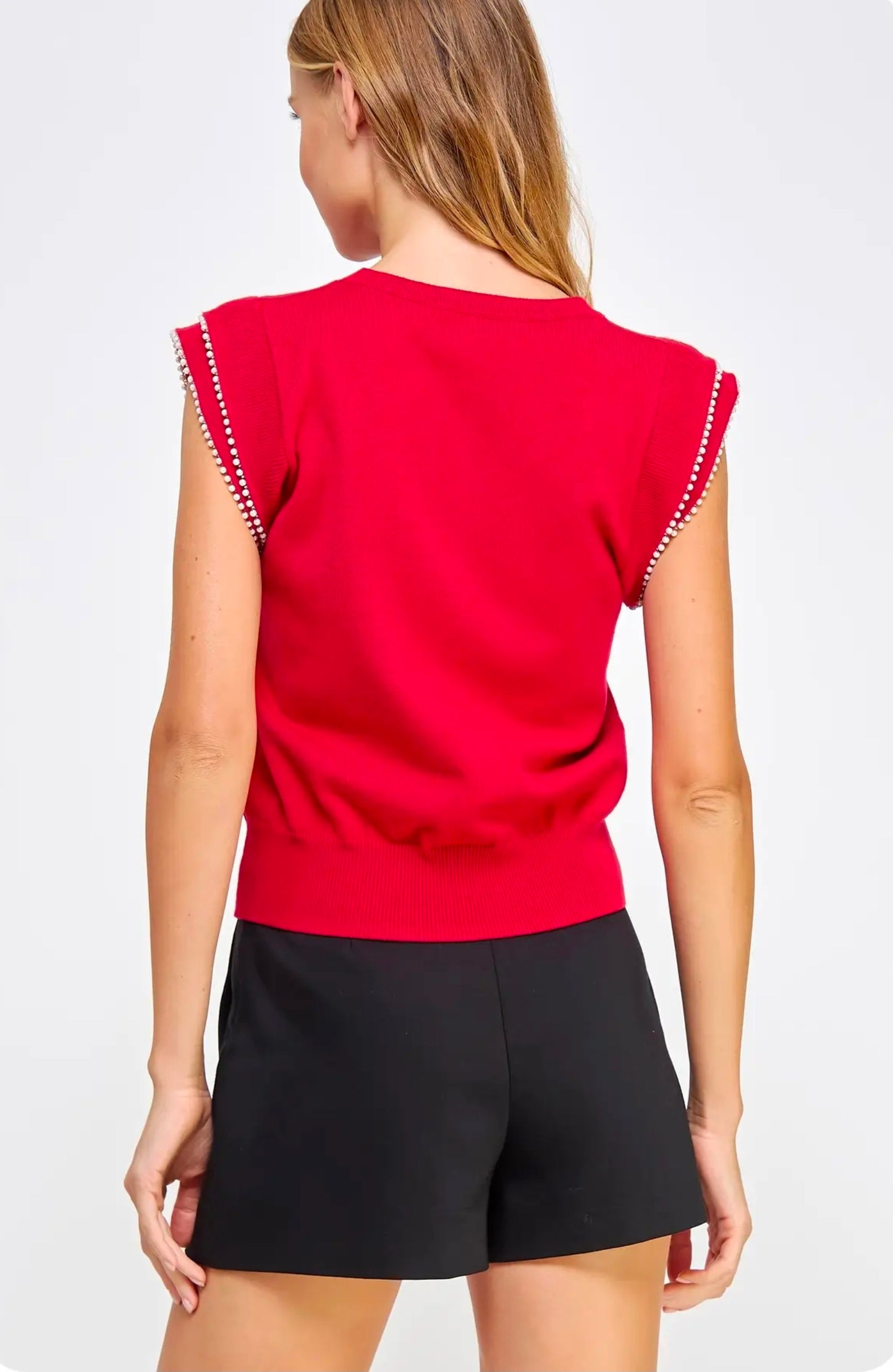 Pearl Trim Sleeveless Knit Sweater