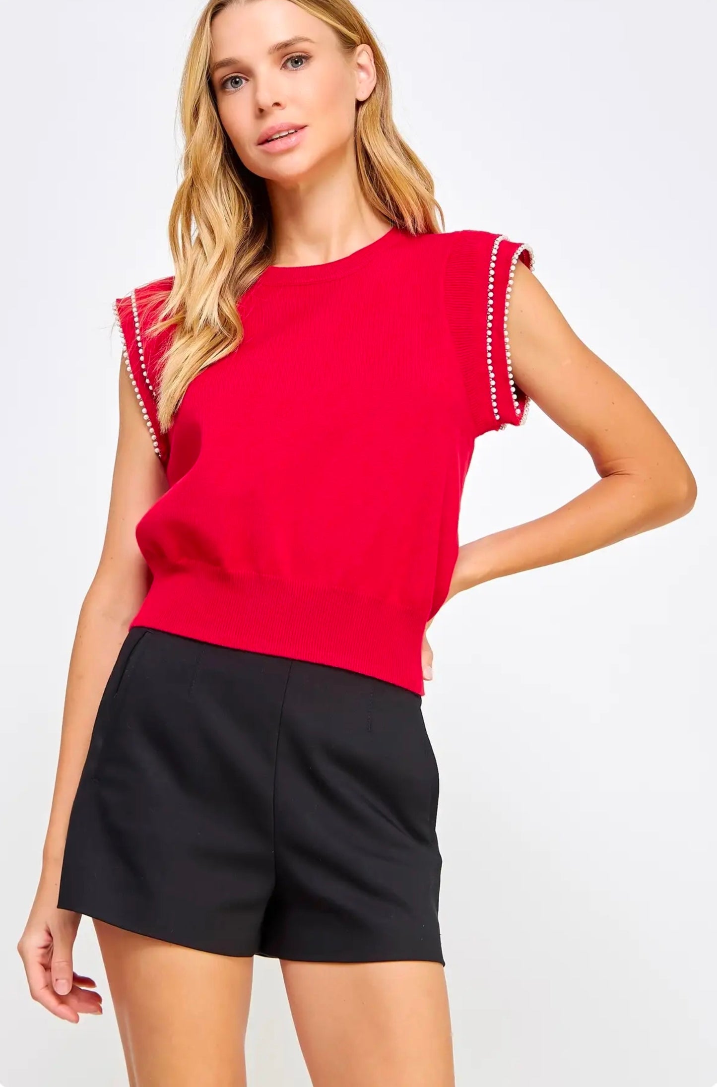 Pearl Trim Sleeveless Knit Sweater