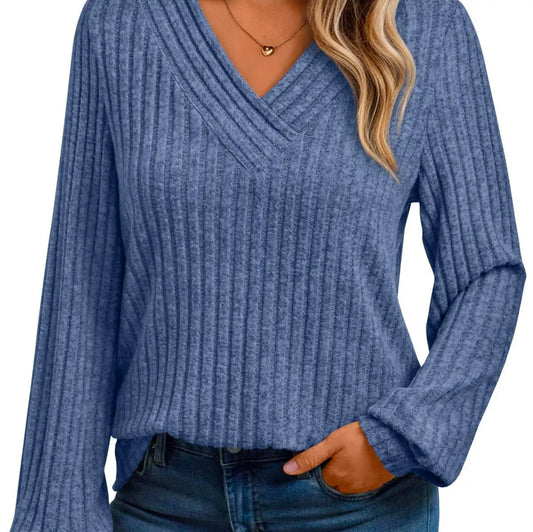 Rib Knit Vneck Pullover