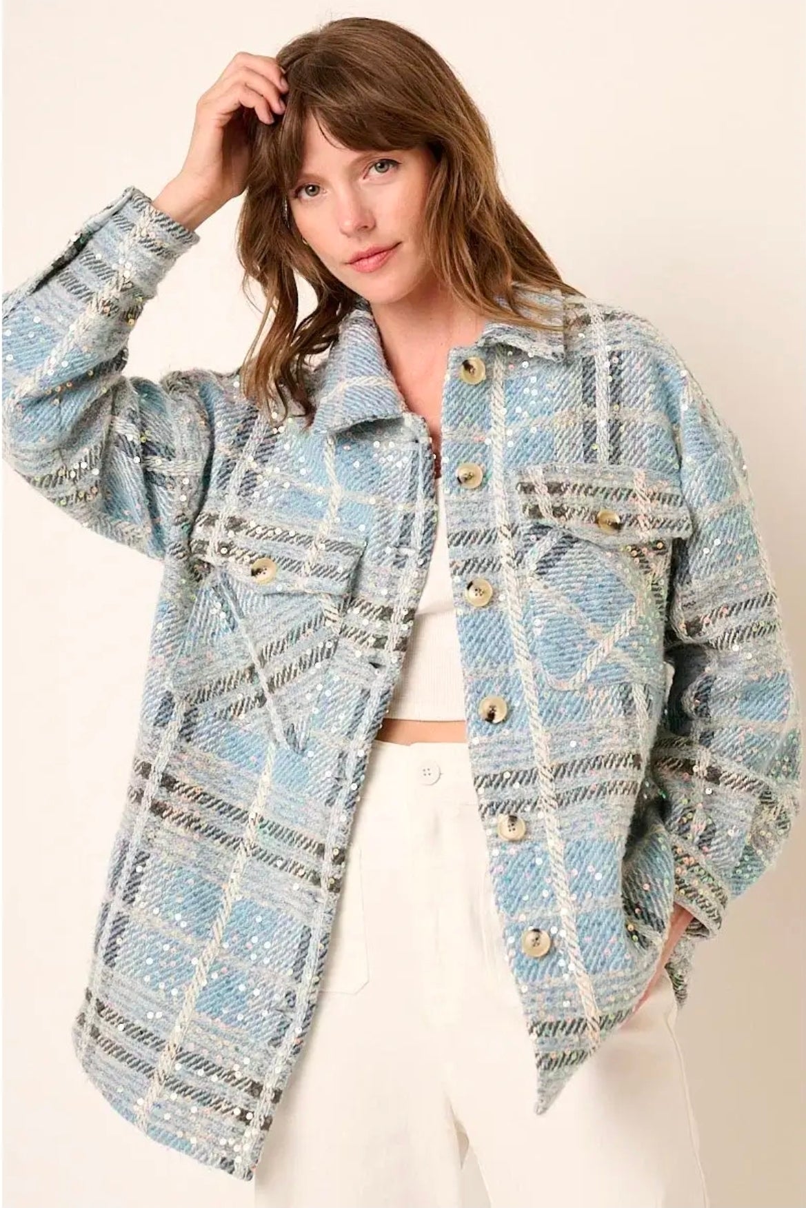 Sequin Plaid Oversized Shacket