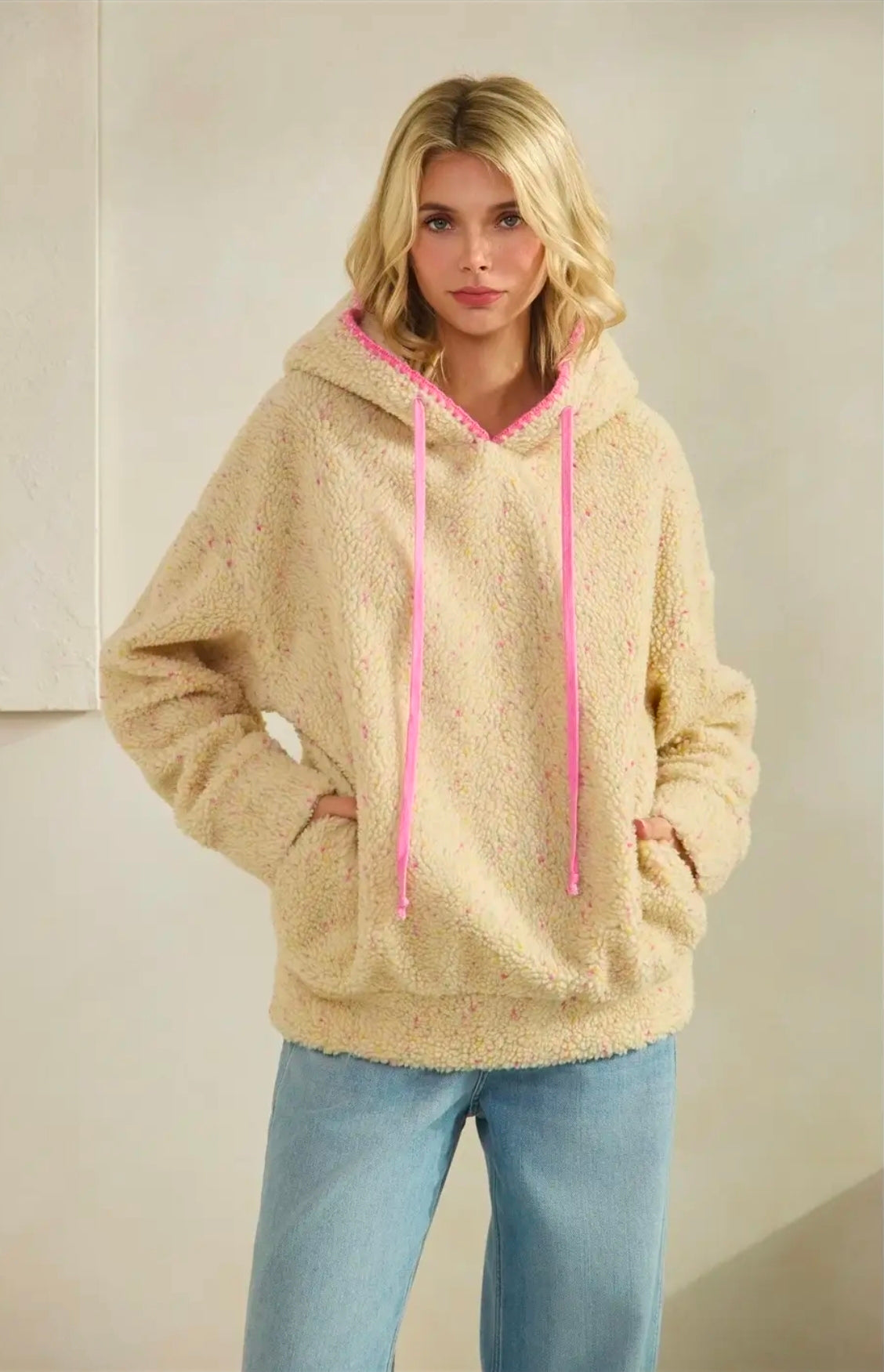 Teddy Contrast Cozy Hoodie
