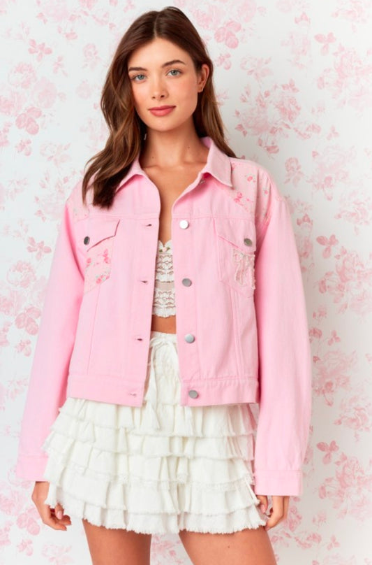 Pink Bow Twill Jacket