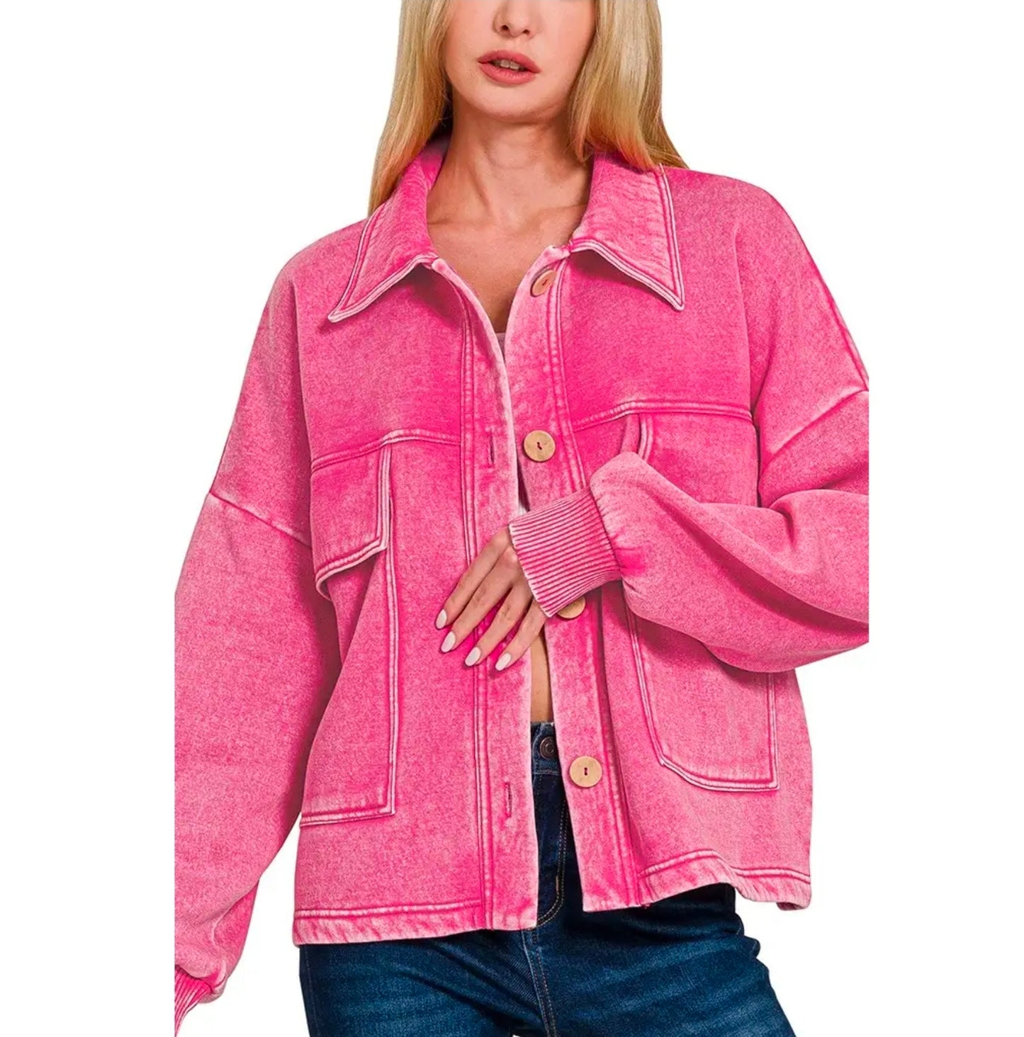 Acid Wash Fleece Cropped Shacket