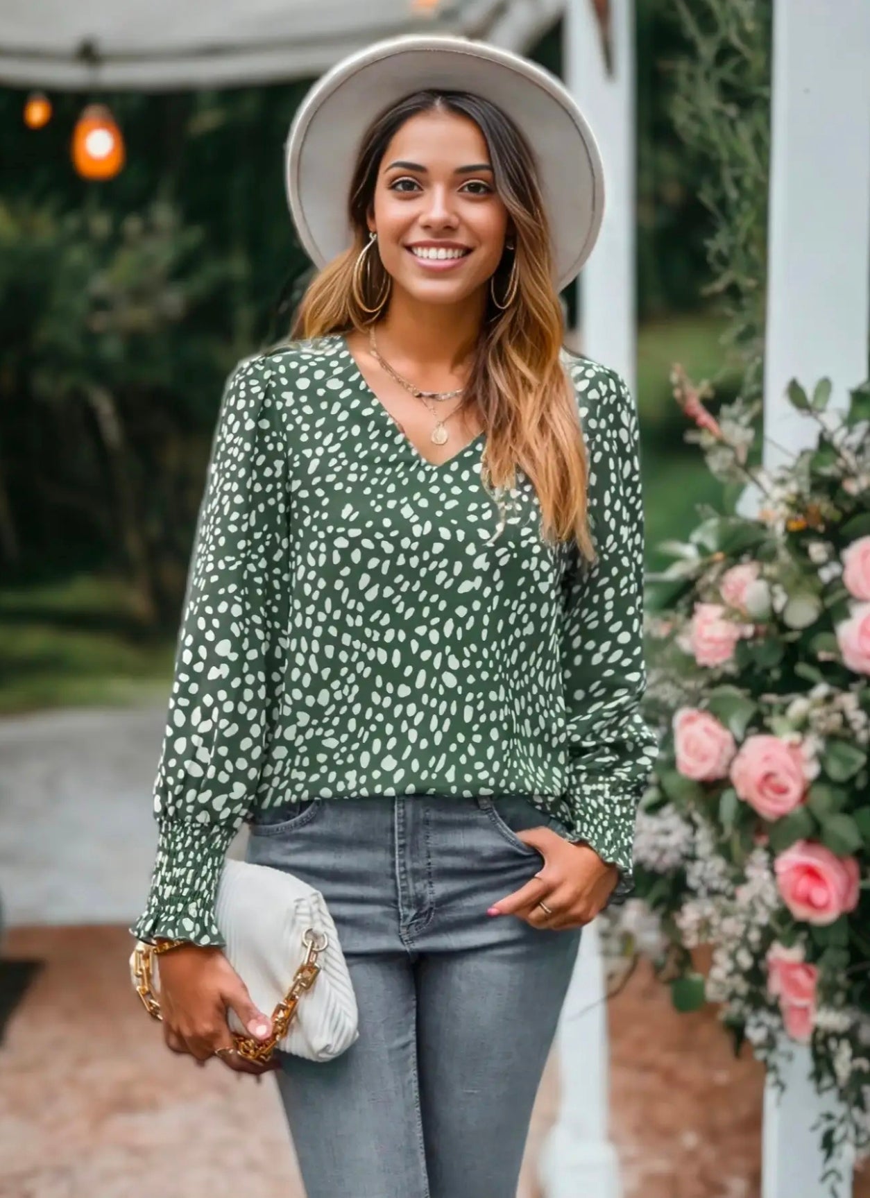 Green/White Leopard Top