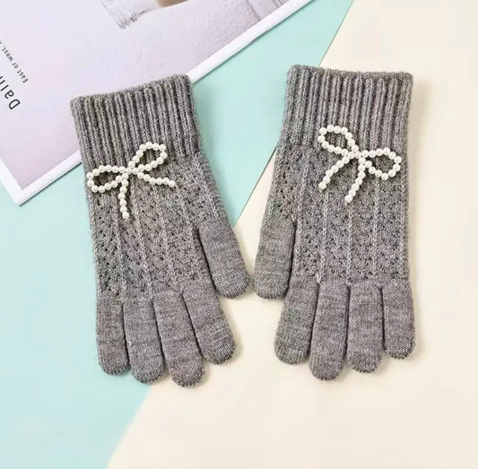 Pearl Bow Knitred Gloves