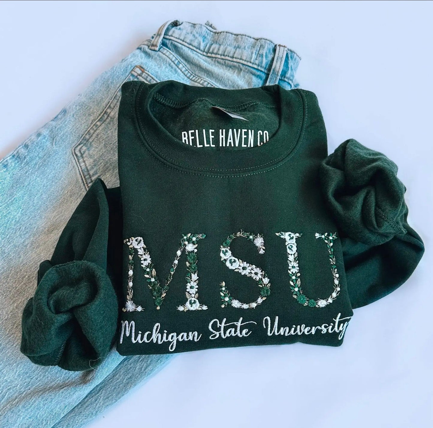 MSU Floral Embroidered Crewneck