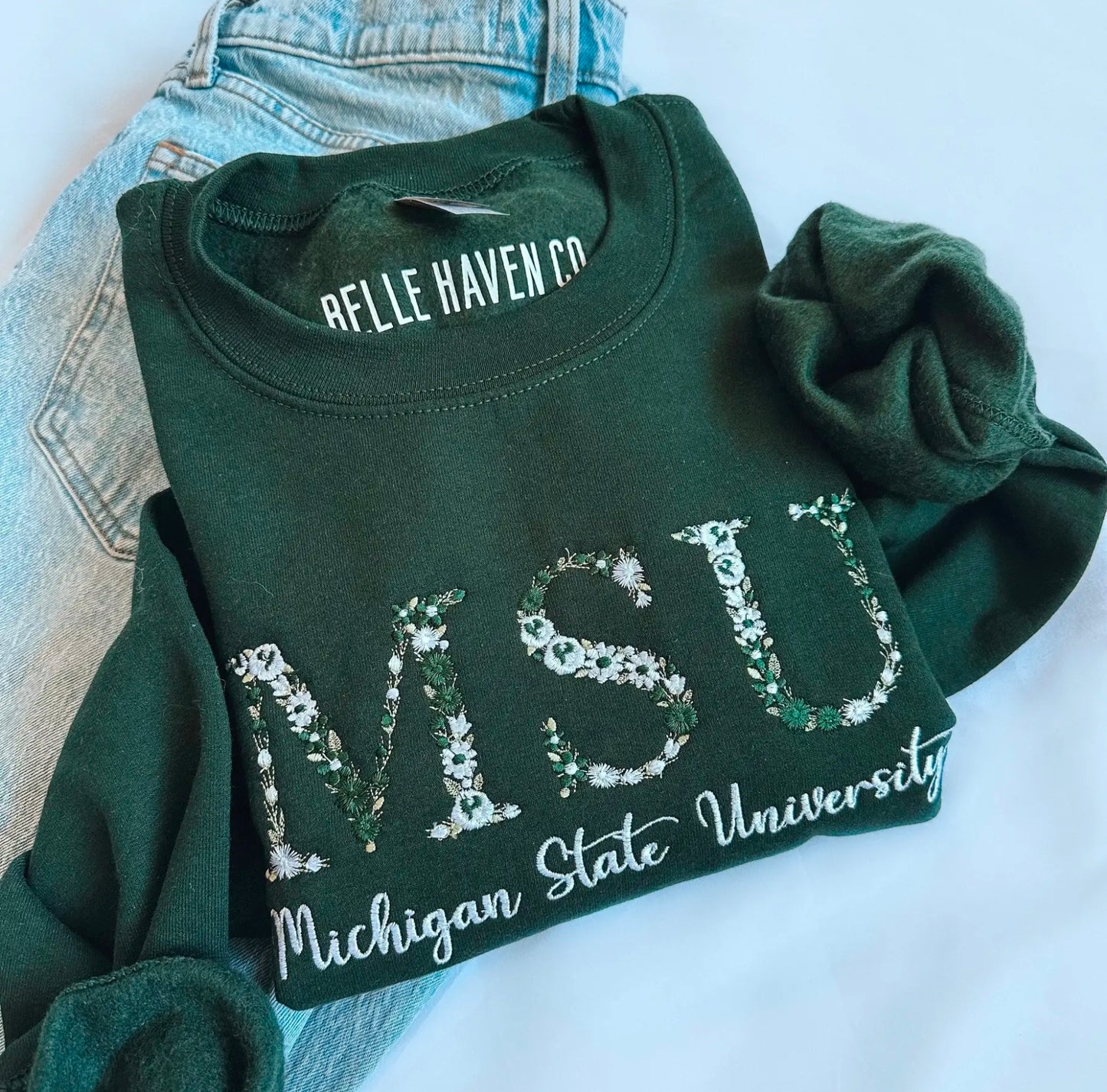 MSU Floral Embroidered Crewneck