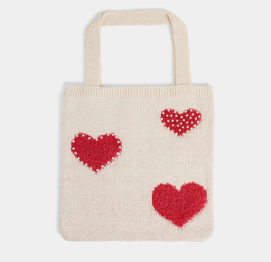 Pearl/Heart Knit Tote
