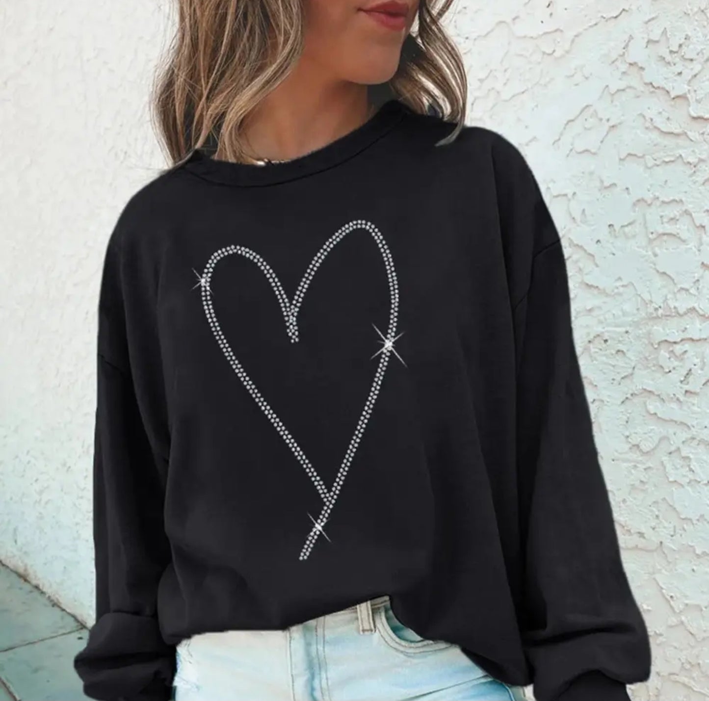 Rhinestone Heart Crewneck