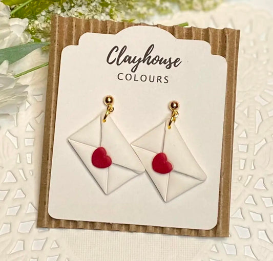 Heart Envelopes Clay Earrings
