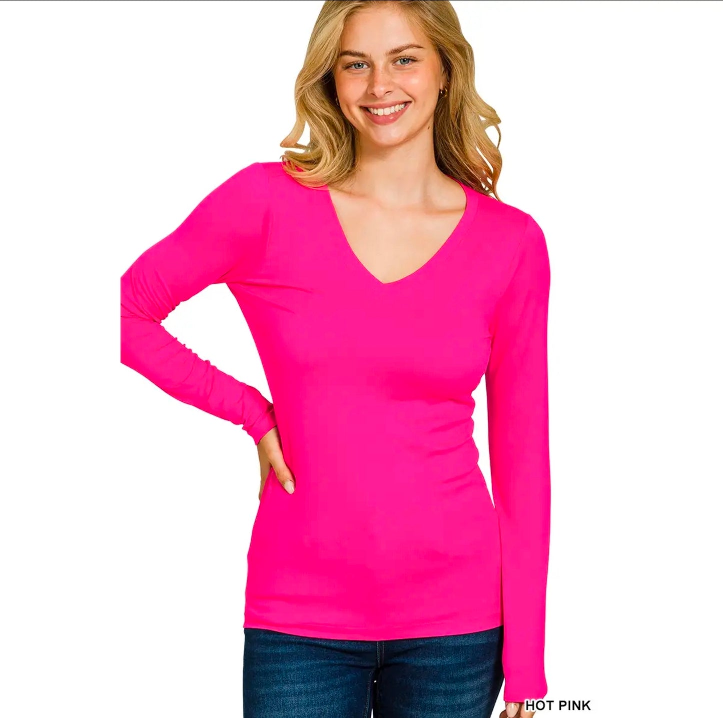 Brushed Microfiber Vneck Long Sleeve Tee