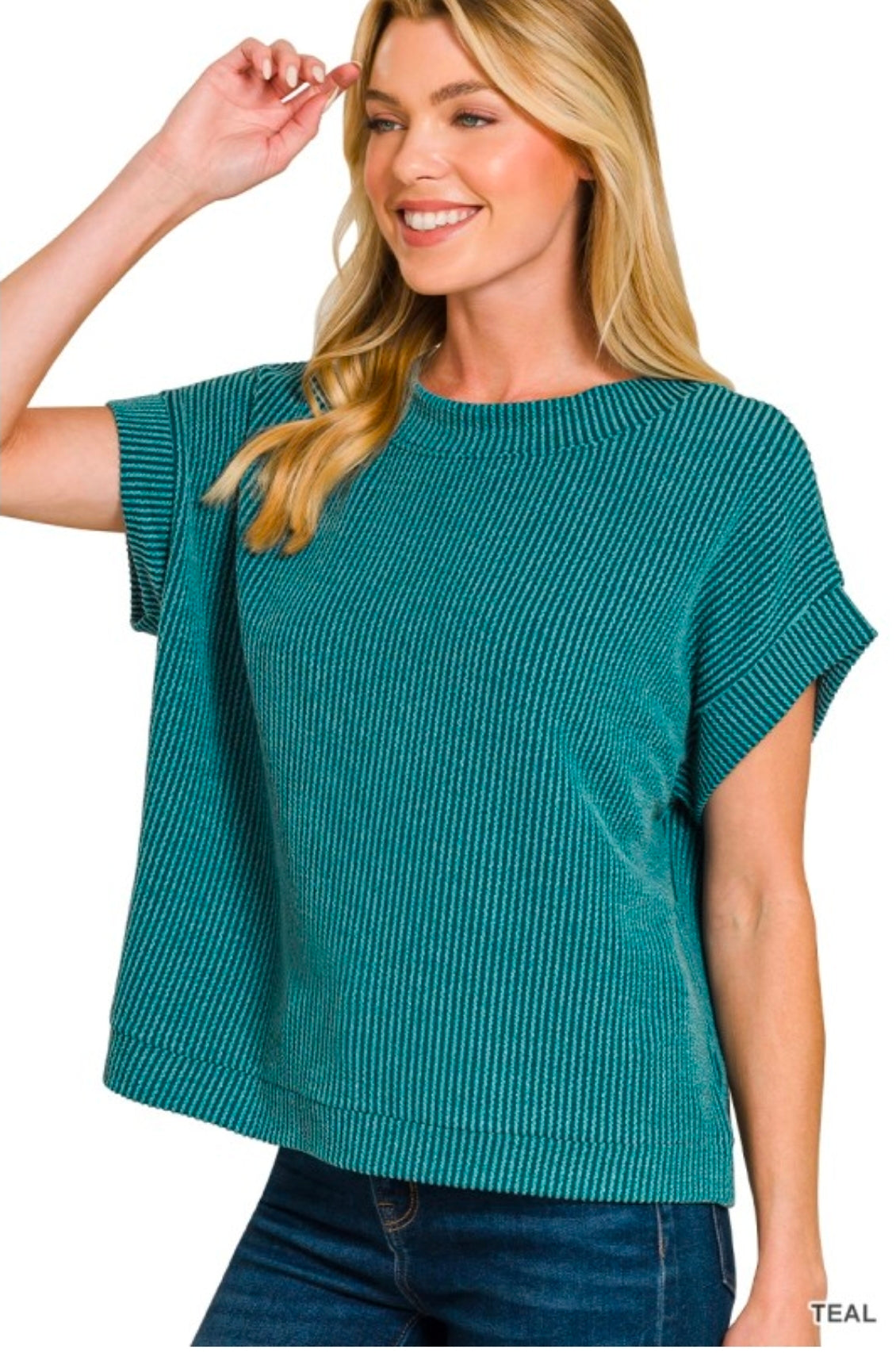 Raised Rib Cap Sleeve Top