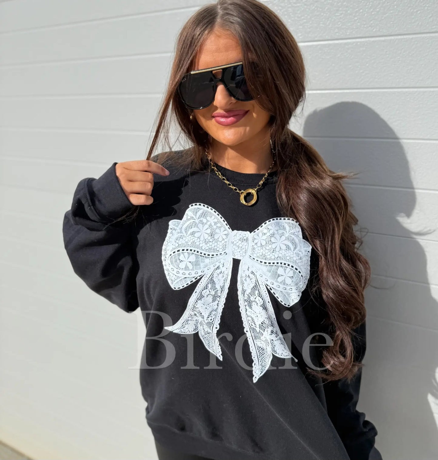 White Lace Bow Crewneck