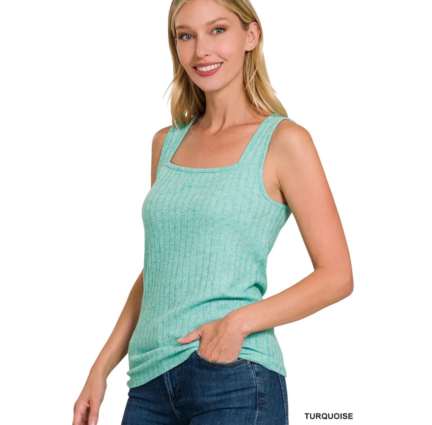 Ribbed Square Neck Sleeveless Top