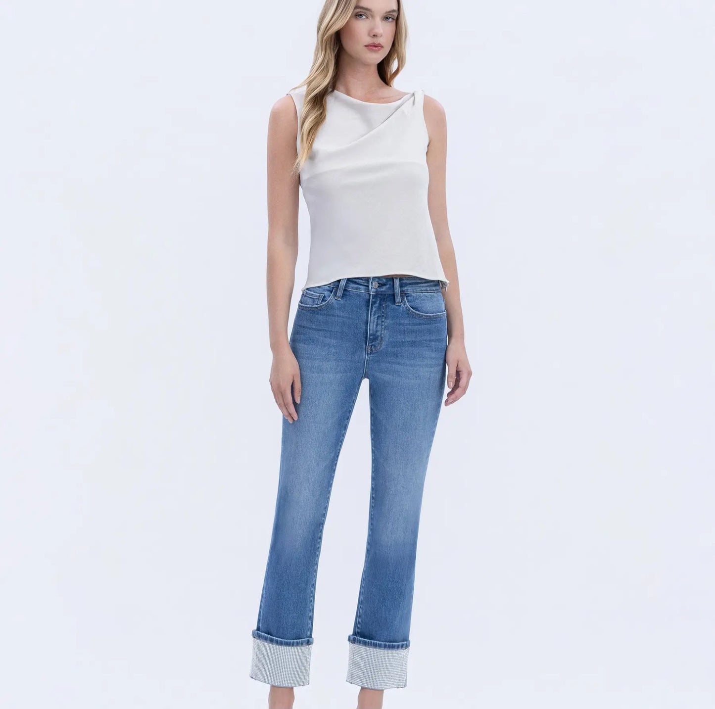 Radiant Dream Rhinestone Cuffed Jeans