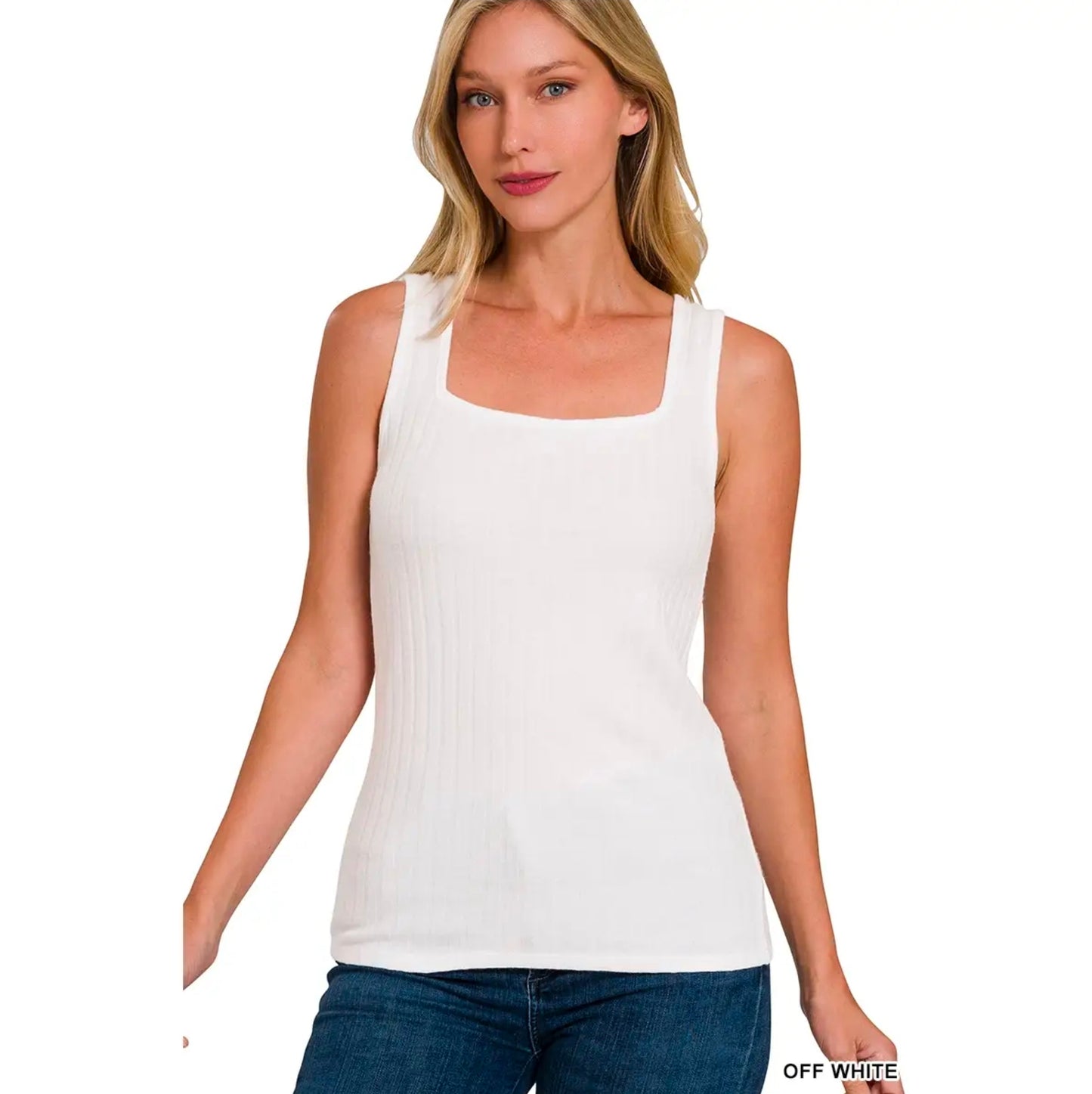 Ribbed Square Neck Sleeveless Top