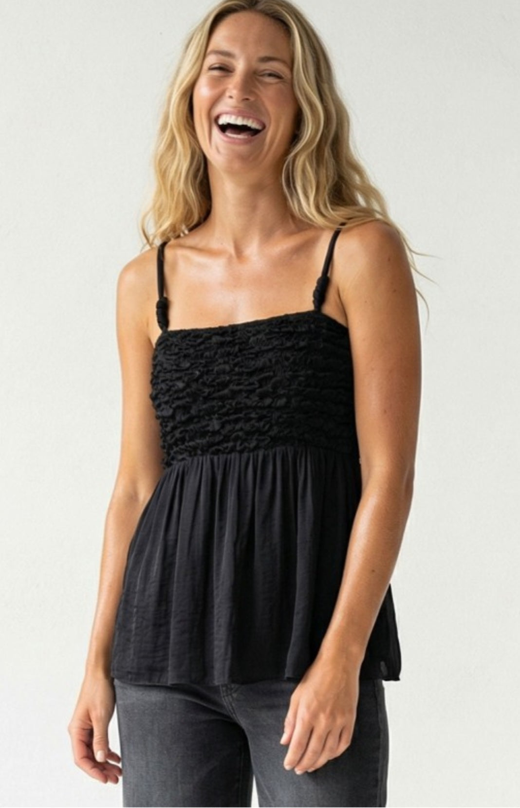 Cord Detail Smocking Top