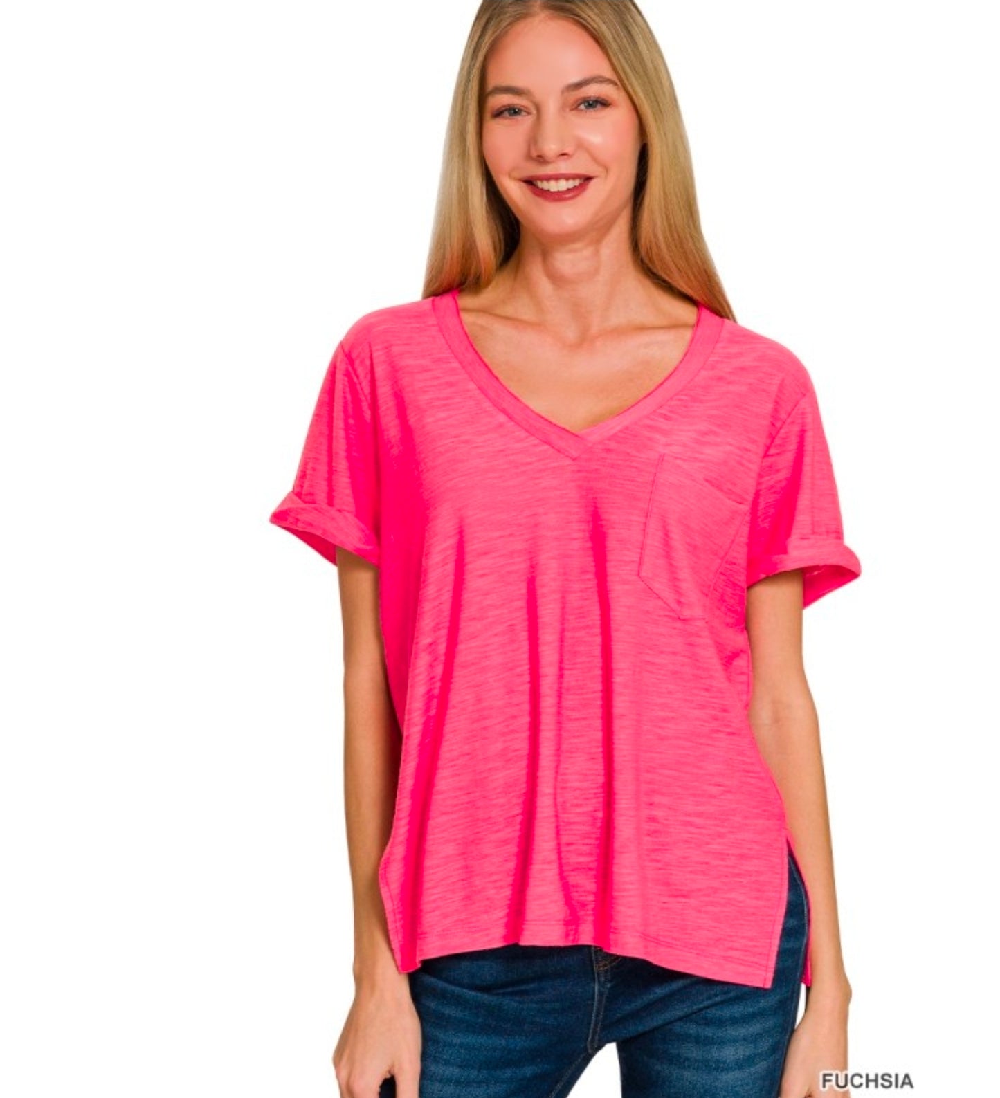 Slub Rolled V-Neck Tee