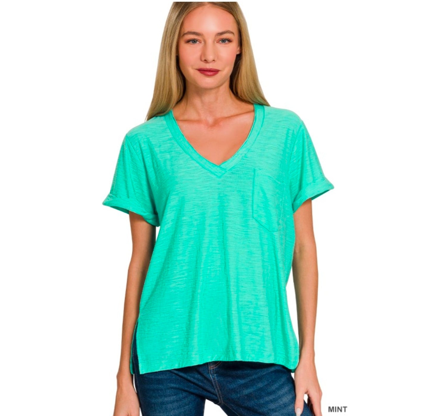 Slub Rolled V-Neck Tee