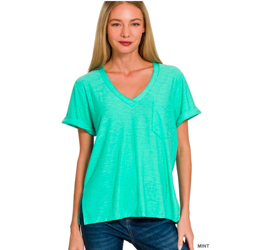 Slub Rolled V-Neck Tee
