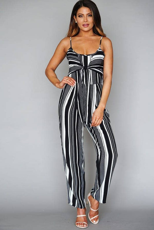 Multi Stripe Front Tie Jumpsuit