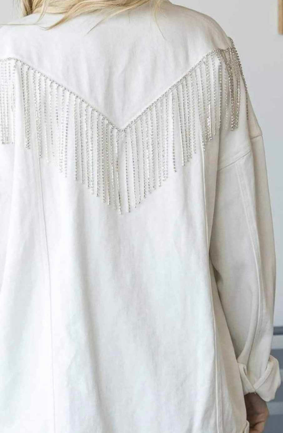 Rhinestone Fringe Oversize Denim Jacket