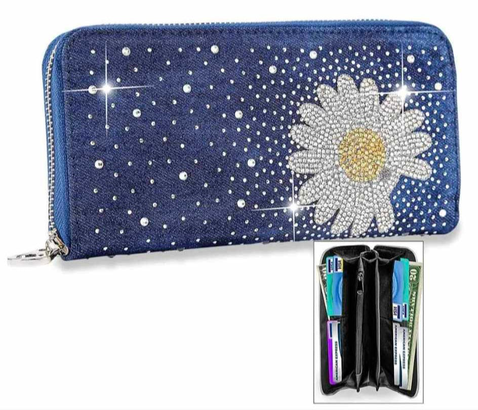 Bling Denim Flower Wallet