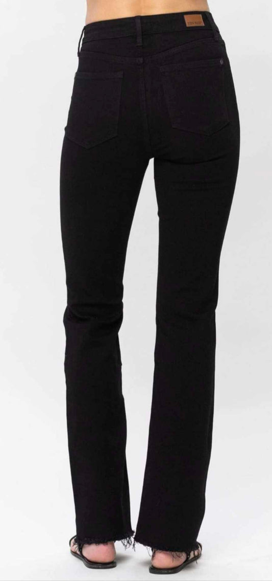 Judy Blue High Waist Black Button Fly Raw Hem Bootcut