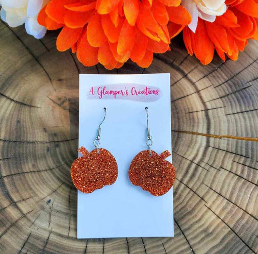 Orange Glitter Pumpkin Earrings