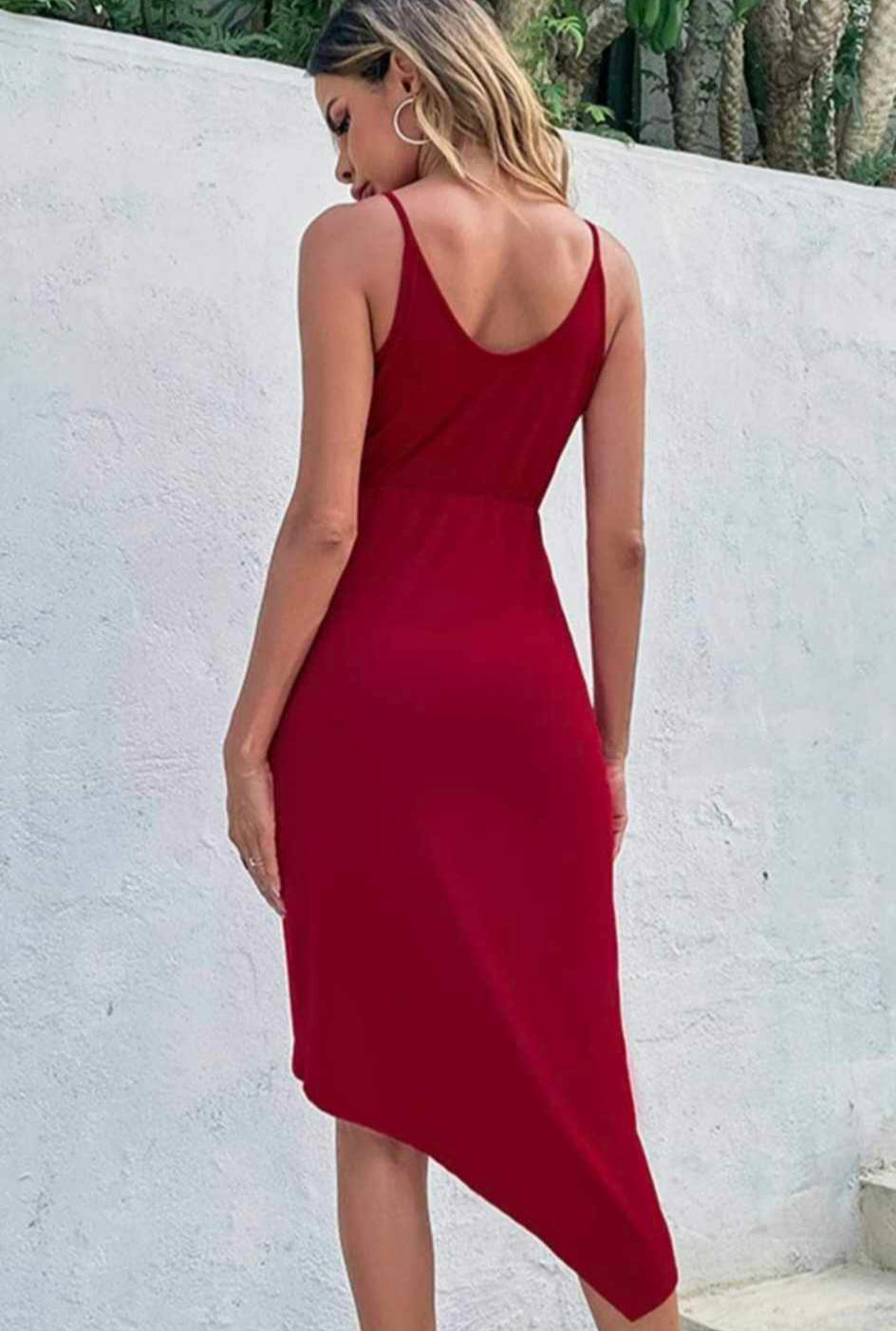 Wine Spaghetti Sleeve Wrap Style Dress