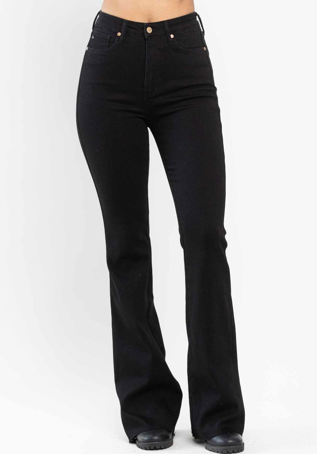 Judy Blue High Waist Black Tummy Control Cut Hem Flare