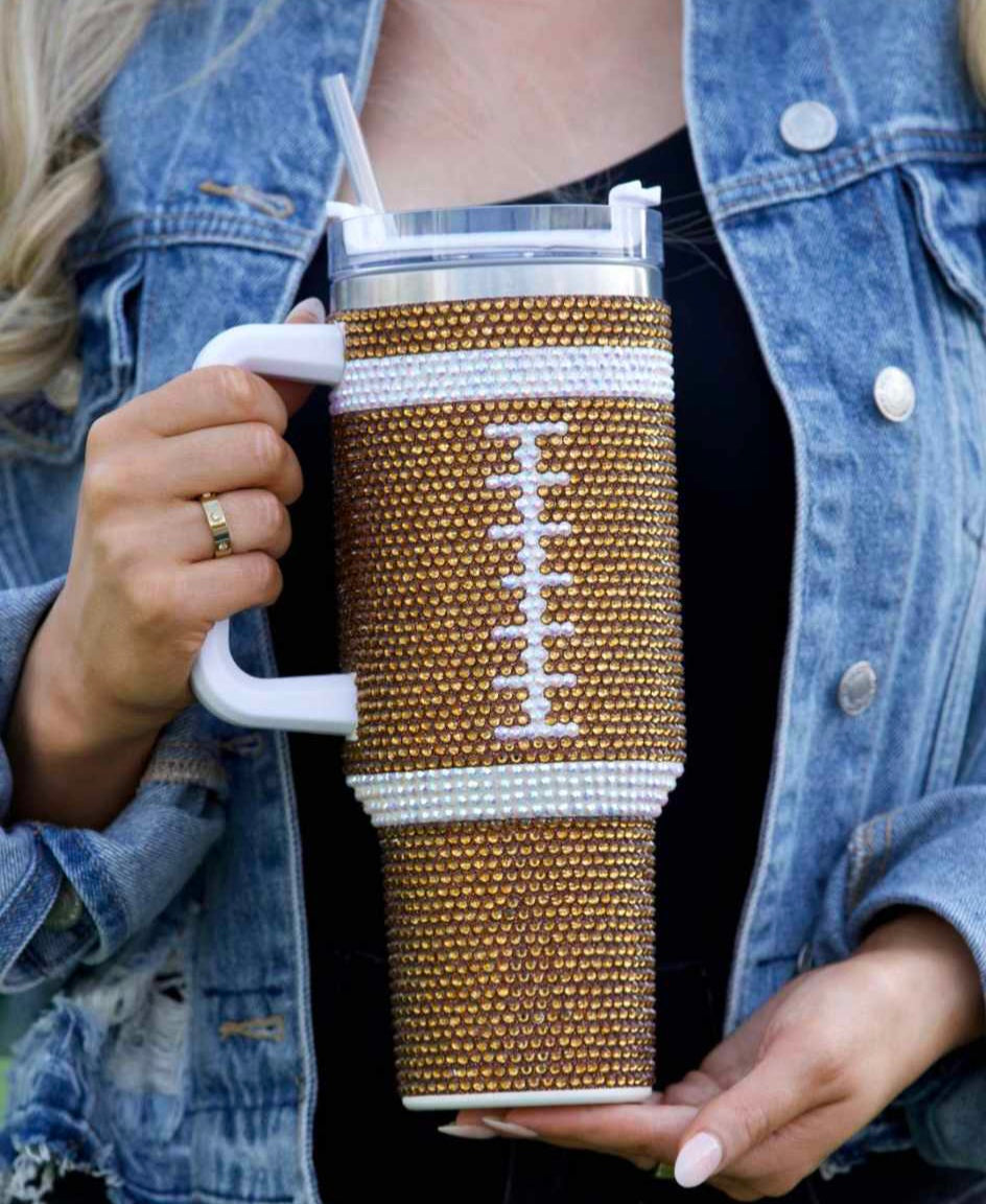 Bling Football Tumbler with Handle