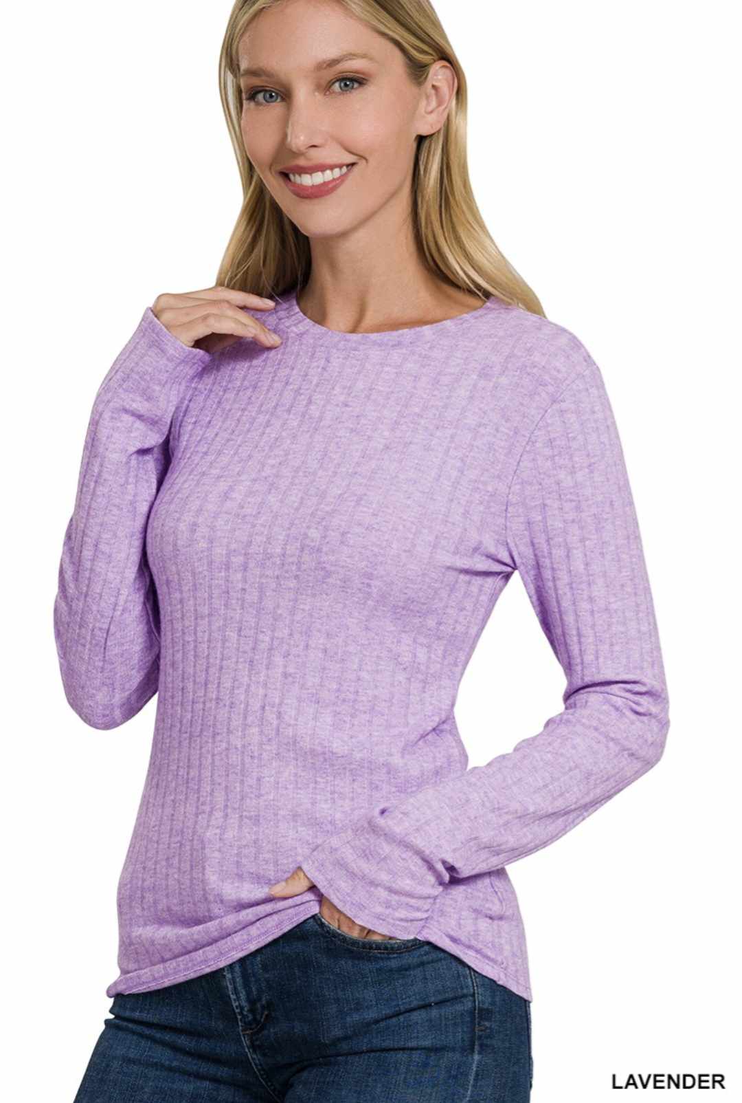 Lavender Ribbed Round Neck Top