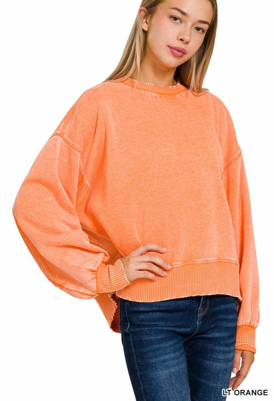 Light Orange Acid Wash Fleece Oversized Pullover