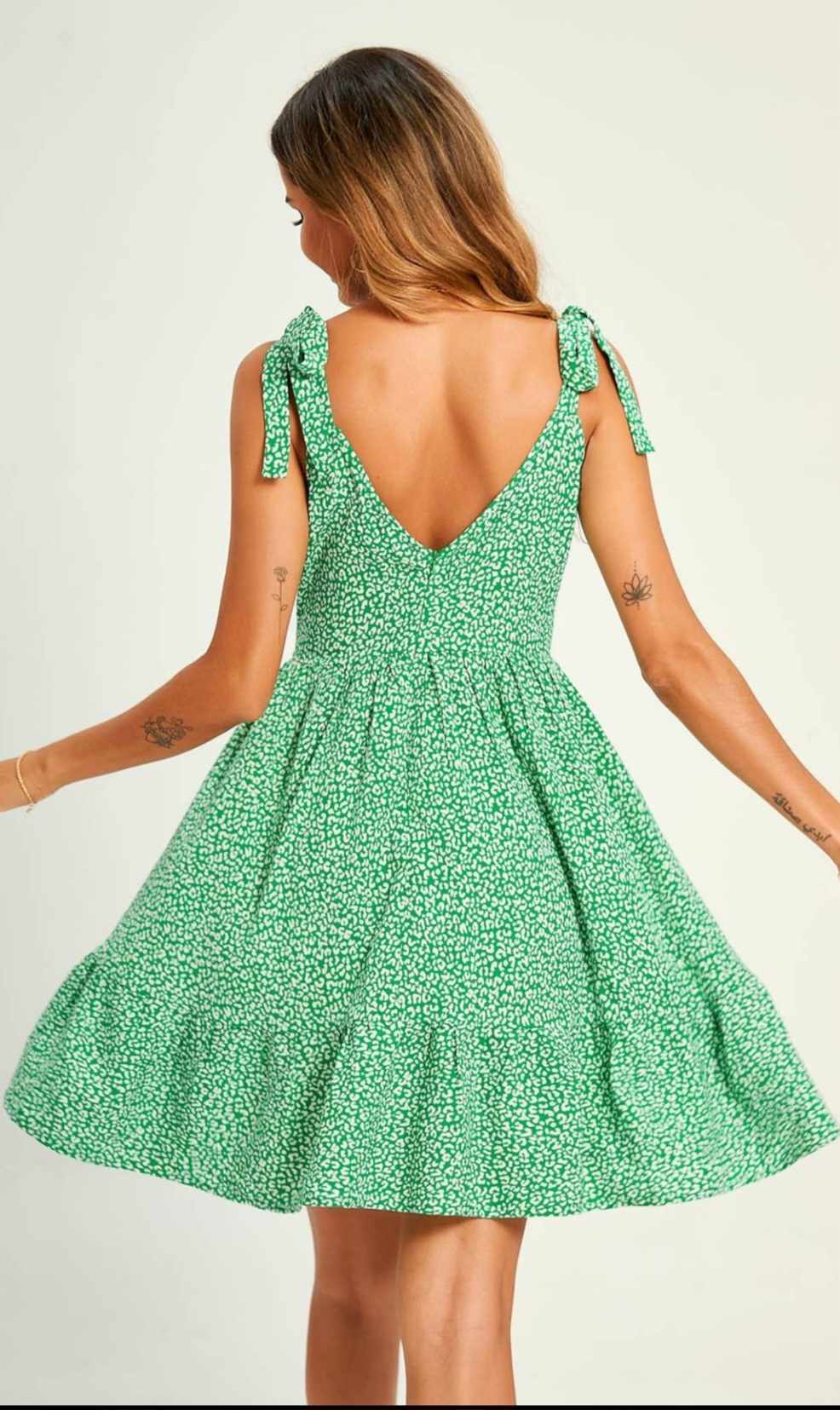 Leopard Print Hem Detail Strap Mini Green Dress