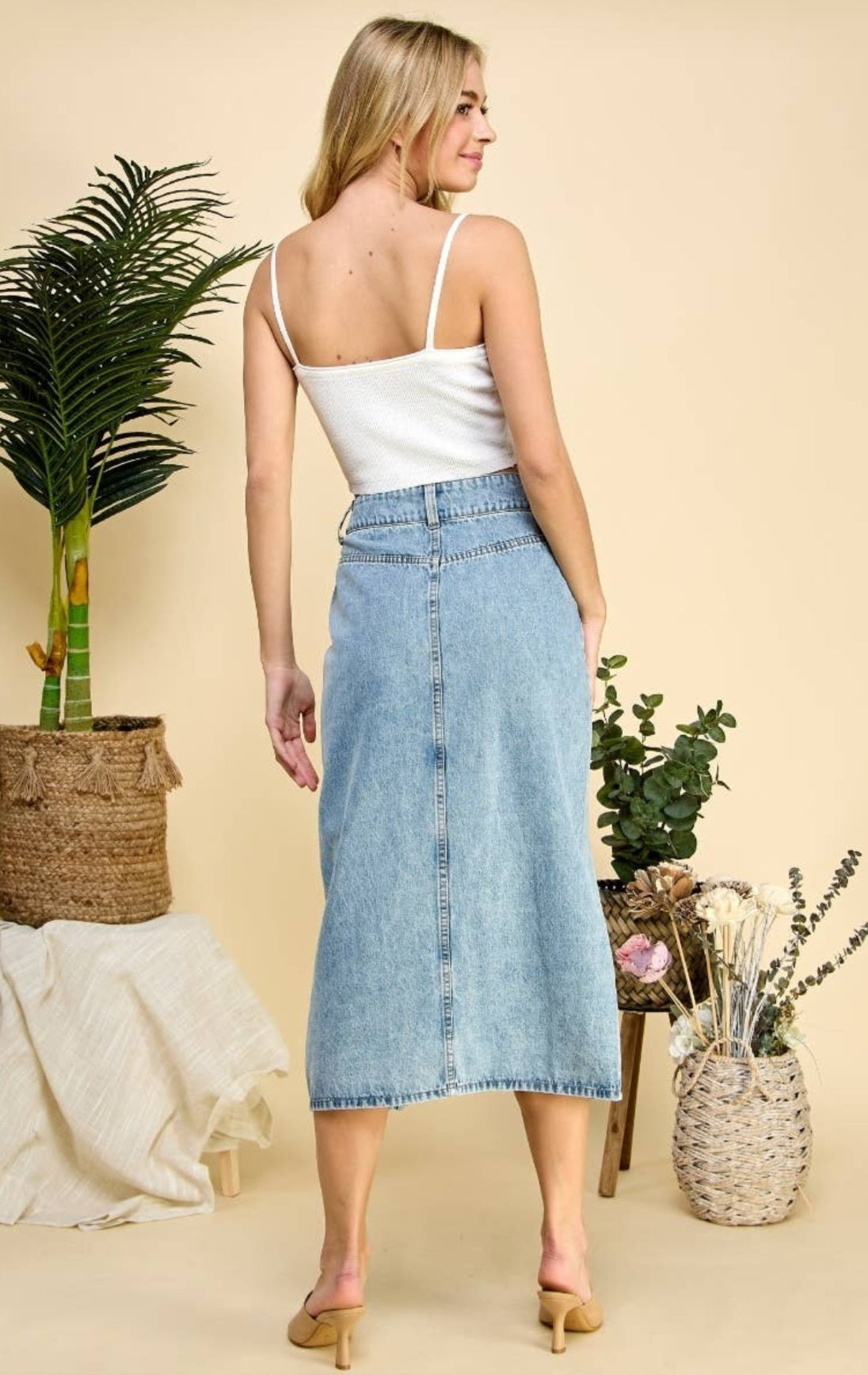 Midrise Cargo Denim Long Skirt