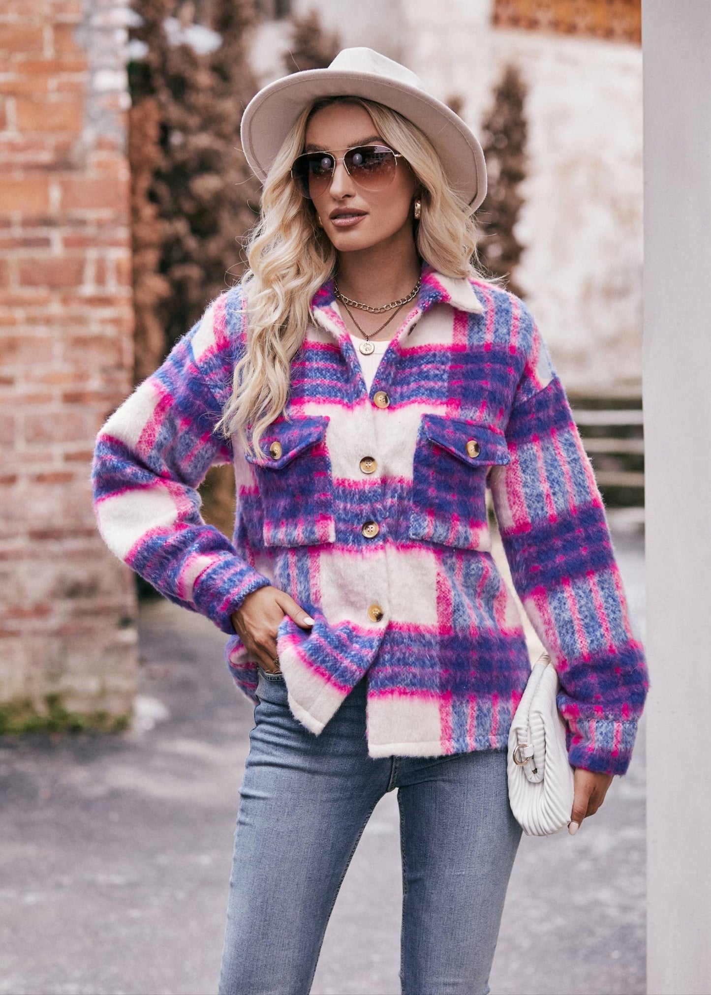 Fuzzy Plaid Button Down Shacket