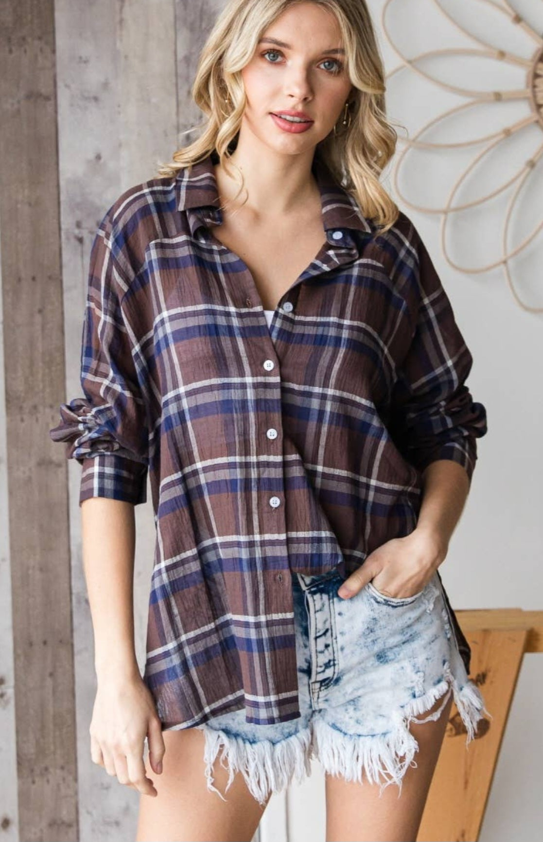 Boyfriend Button Down Plaid Shirt