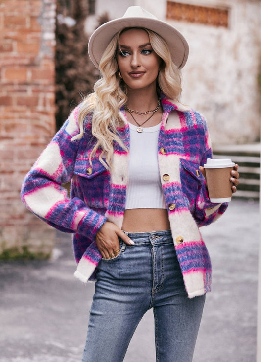 Fuzzy Plaid Button Down Shacket